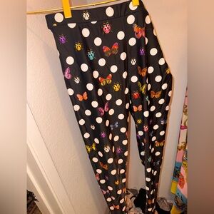 Versace Dua Lipa Collection Black Polka Dot Butterfly Leggings